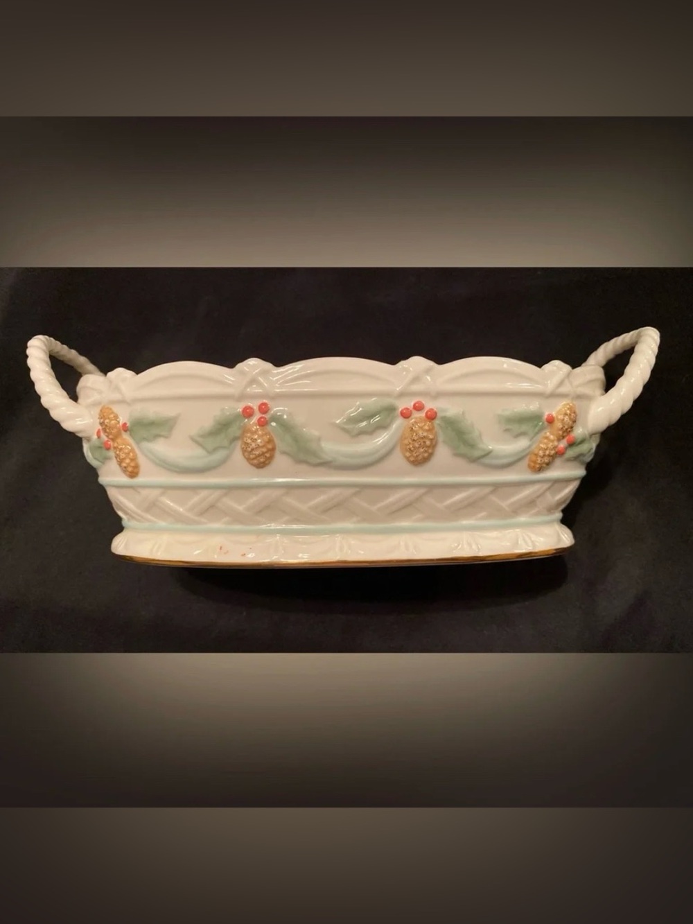 Lenox Oval Pinecone Dish With Braided Handles Beautiful Vintage - Picture 2 of 10